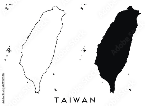 Taiwan map outlined and black vector set