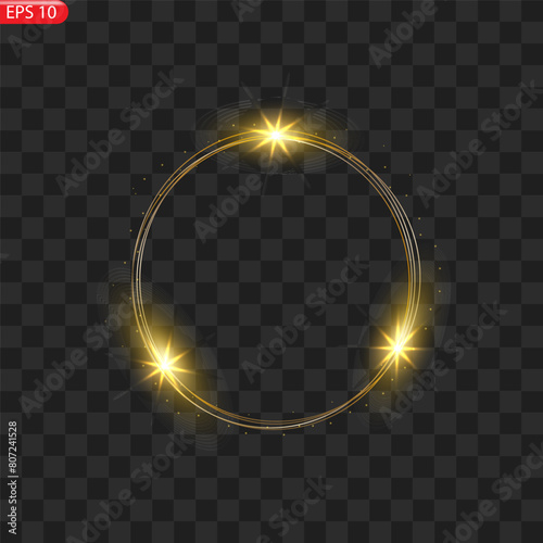 Fiery light circles glow effect, sparkling golden glitter. Vector illustration.