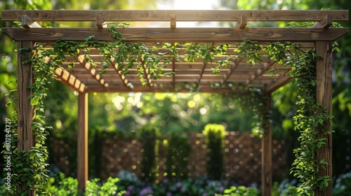 The Beauty of a Sunlit Pergola Wrapped in Lush Greenery in the Summer Garden