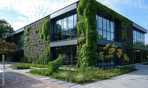 Modern building facade gree...