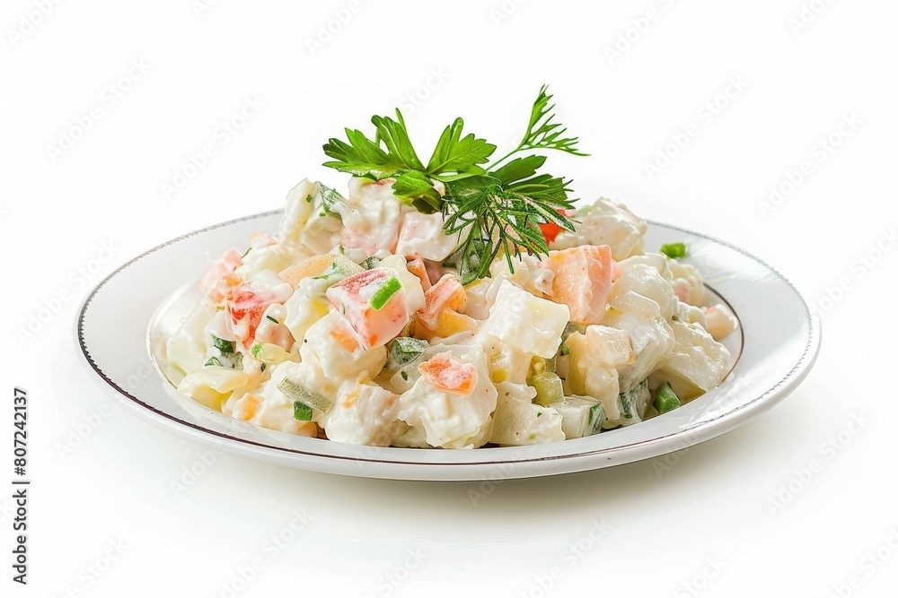 Russian salad olivier on white background Russian salad olivier on white background