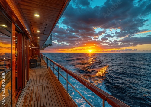 Sunset at sea viewed from a cruise ship deck