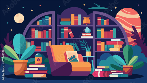 Book lovers paradise comes to life in this cozy space filled with secondhand editions waiting to be discovered.. Vector illustration