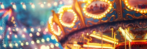 Bright and colorful long-exposure shot of a carousel in motion with vibrant lights creating a sense of celebration