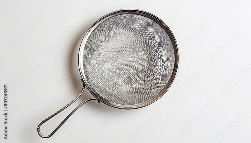 Stainless steel strainer on white background with fine mesh Stainless steel strainer on white background with fine mesh