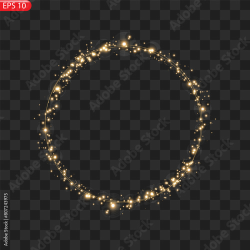 Fiery light circles glow effect, sparkling golden glitter. Vector illustration.