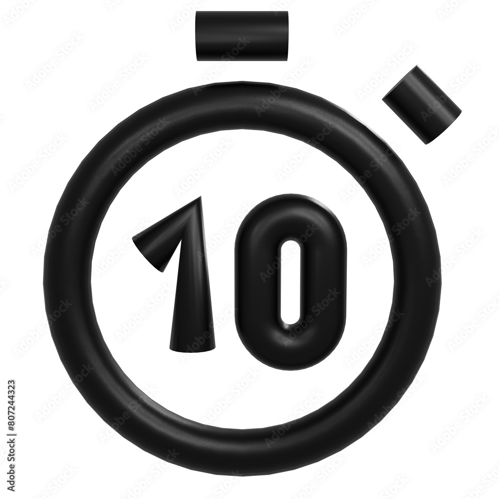 Black alarm 10 sec clock icon 3D PNG symbolic Black alarm 10 sec clock icon 3D PNG symbolic
