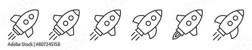 Rocket icon. Simple outline rocket signs set. Rocket launched icon.