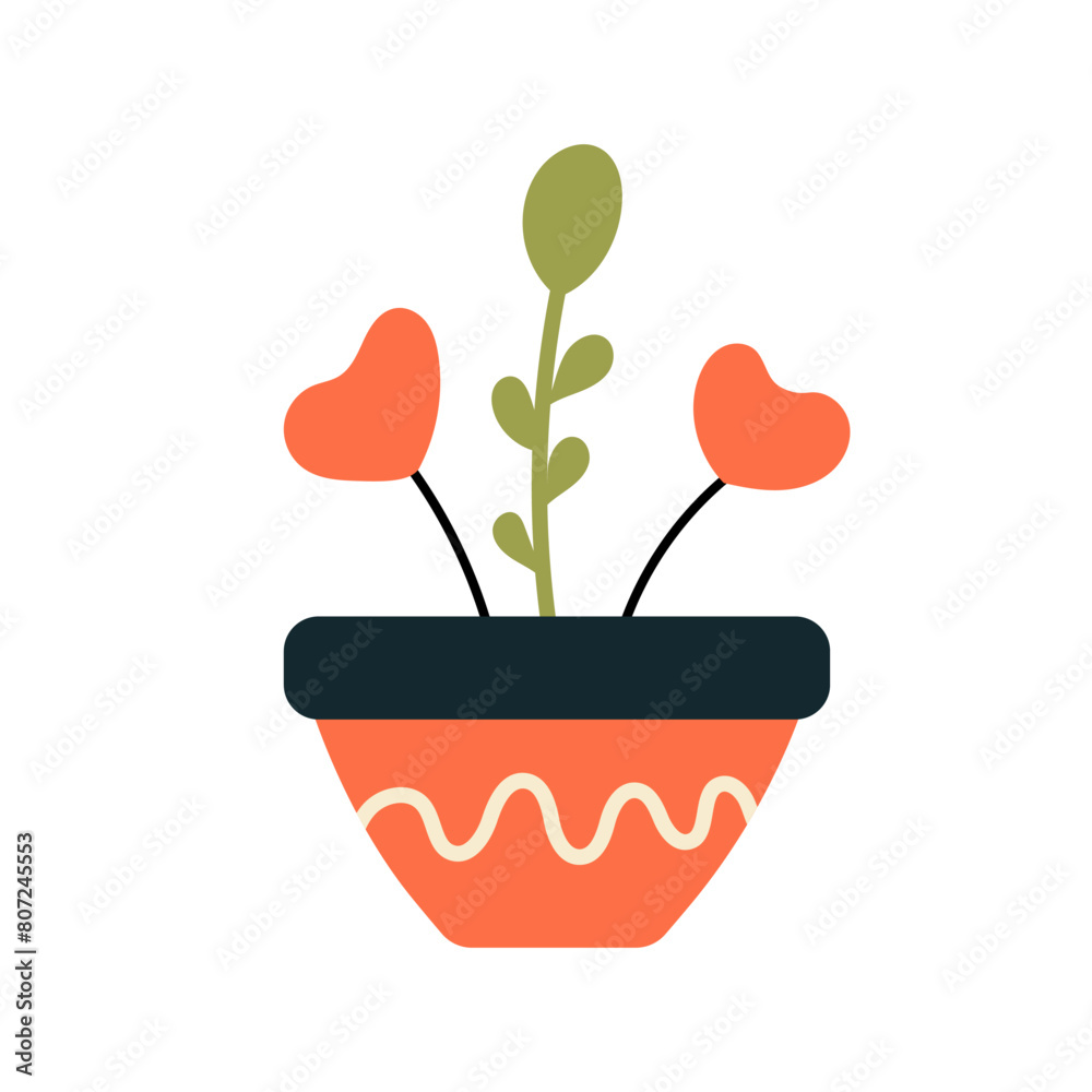 A cute heart shaped flower in an orange pot, clip art style, simple vector illustration with white background and bold lines, flat colors, simple details, minimalist design, flat design A cute heart shaped flower in an orange pot, clip art style, simple vector illustration with white background and bold lines, flat colors, simple details, minimalist design, flat design