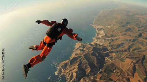Skydiver falls through the air.
