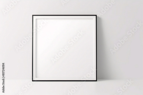 インテリアのモックアップで白い床にもたれた白いフレーム。壁に額装された写真のテンプレート 3D レンダリング