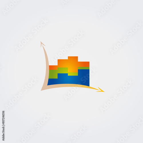 Icône Logo Abstrait Types de Diagrammes Graphiques - Multicolore - Direction Analyse Objectif Croissance - Formes Variées Vecteur