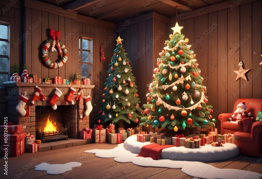 Beautiful christmas livingroom scene with christmas tree