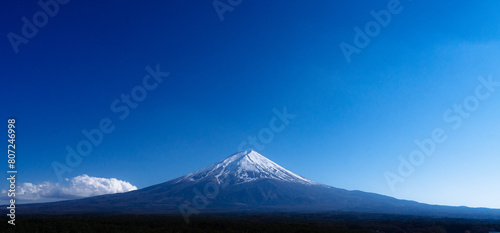 A cloudless sky stretching for miles  alongside the majestic Mount Fuji  a landmark of Japan.
