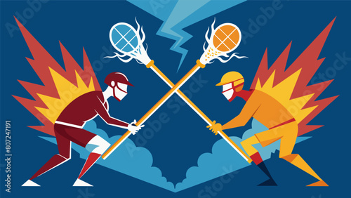 Sparks fly as the two topranked lacrosse teams go head to head in a fierce summer showdown.. Vector illustration