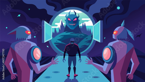 A virtual reality game where players enter a distorted mirror world their avatars transformed into terrifying creatures..
