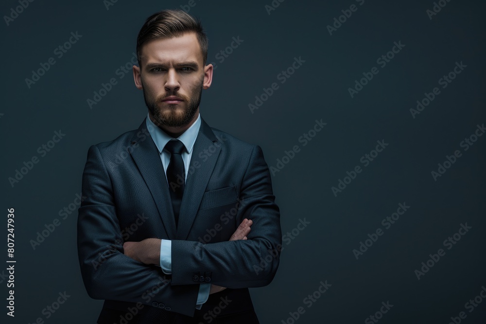 Serious Boss. Portrait of a Young Businessman with Confidence and Bristle on Gray Background Serious Boss. Portrait of a Young Businessman with Confidence and Bristle on Gray Background