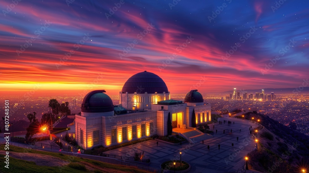 Obraz premium Sunset and City Lights: Park Observatory in Island