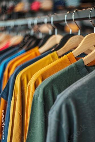 Colorful T-shirts on Display in Store