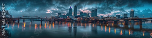 Morning Glow  Skyline Over a Bridge and Downtown Business District - Tennessee Travel and