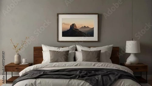 Vıdeo photo frame mockup on a head of the bed