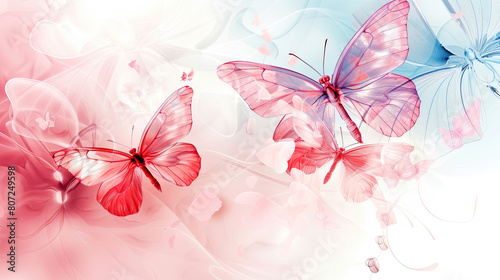 Translucent Orange and Pink Butterflies on White Background