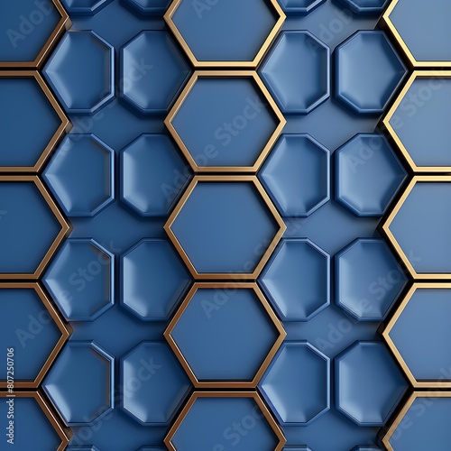 an eye-catching template with an abstract blue, hexagon 3d gold background