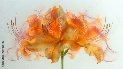    an orange flower on a white background surrounded by a hazy array of blossoms