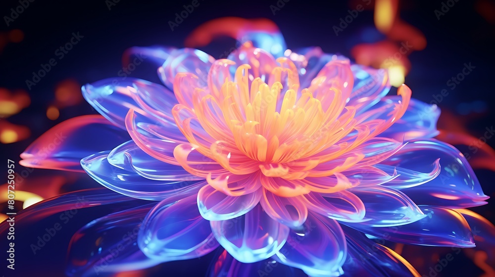 A digital neon flower pulsating with the rhythms of the future. A digital neon flower pulsating with the rhythms of the future.
