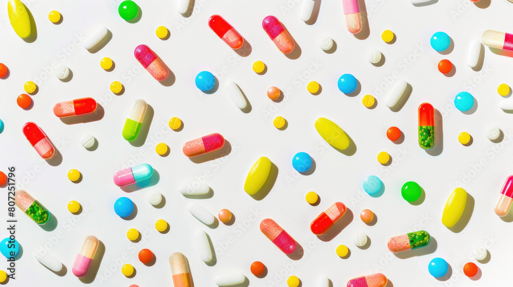 Top view of multi-colored pills Top view of multi-colored pills