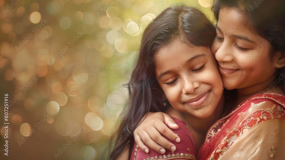 Mother's Day Portrait of Happy Indian Mother and Daughter Hugging Generative AI