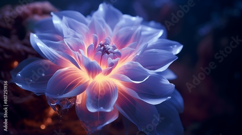 A dynamic neon flower pulsing with energy, casting an otherworldly radiance in the simulated atmosphere.