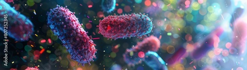 Close-up of colorful bacteria, misidentified as E. coli, Salmonella, and Shigella photo
