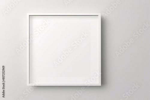 Moldura branca apoiada no chão branco na maquete interior. Modelo de uma imagem emoldurada em uma renderização em 3D de parede photo