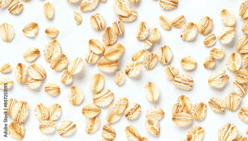 Top view of oat flakes on a white background Top view of oat flakes on a white background
