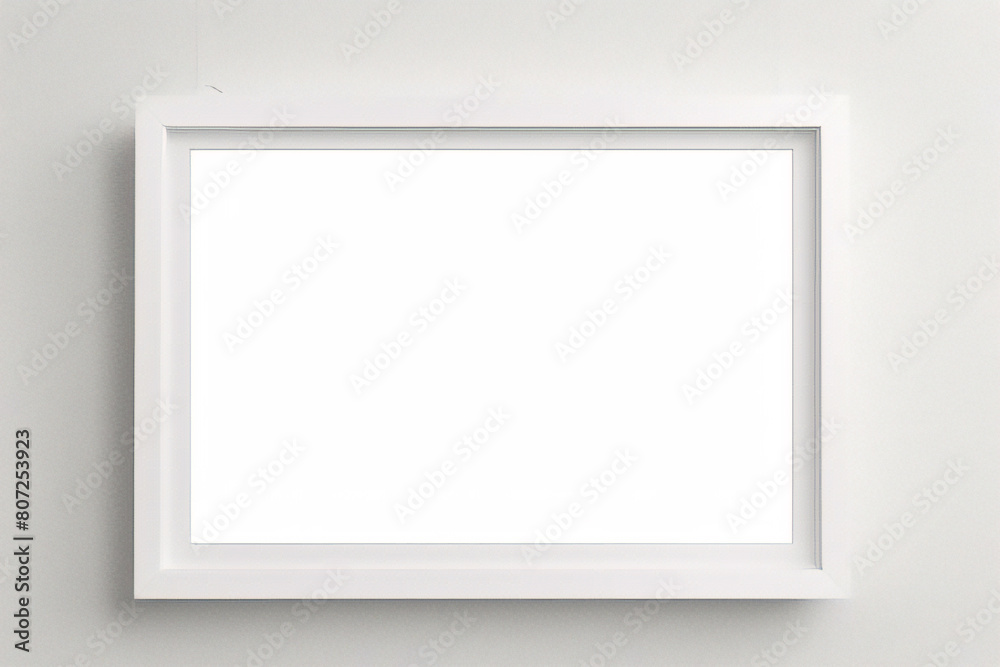 Lienzo blanco vacío con marco decorativo blanco sobre una maqueta de fondo blanco Lienzo blanco vacío con marco decorativo blanco sobre una maqueta de fondo blanco