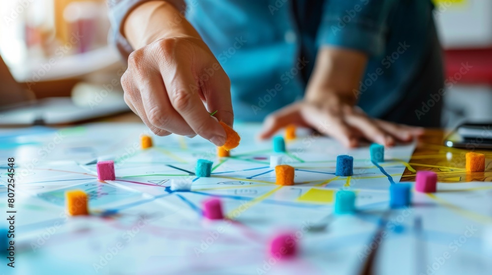 A woman is drawing on a white board with a yellow marker