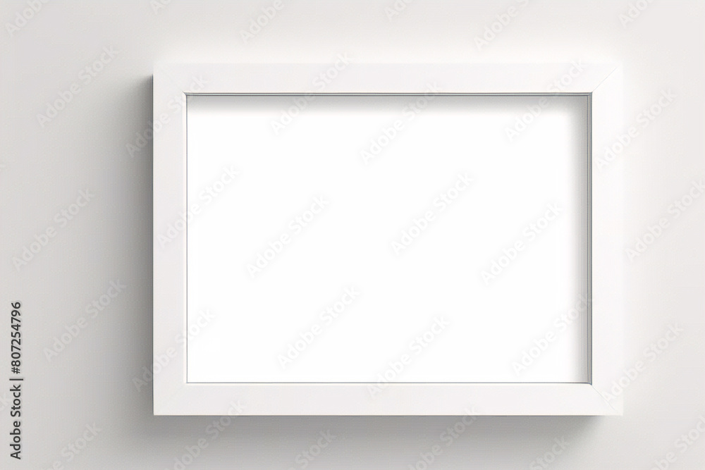 Lienzo blanco vacío con marco decorativo blanco sobre una maqueta de fondo blanco Lienzo blanco vacío con marco decorativo blanco sobre una maqueta de fondo blanco