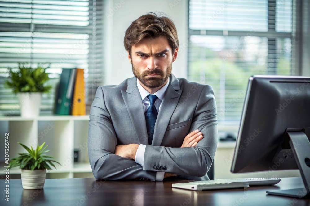 Angry businessman sitting at his desk and screaming. Angry businessman sitting at his desk and screaming.