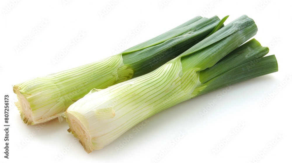 Fresh organic green leek on white background. Fresh organic green leek on white background.