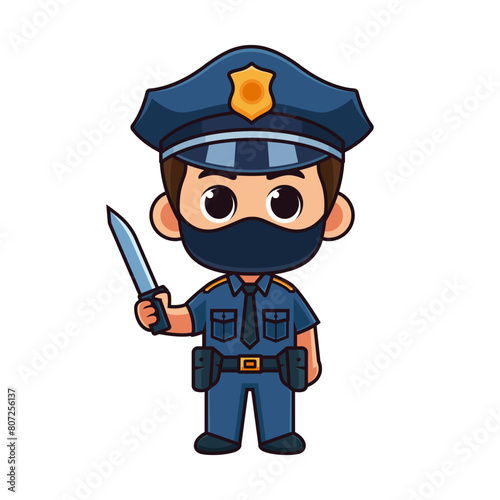 cartoon character police with knife in his hand and mask