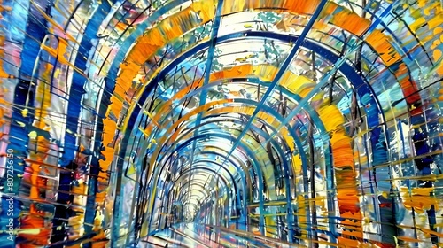 modern impressionist painting of a modern kinetic pedestrian bridge, dynamic movements, abstract art, award winning, vibrant colors on white --ar 16:9 --style raw --weird 900