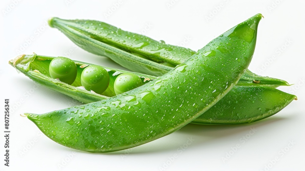 Fresh peas in the pod with water drops. Peas are a good source of fiber, vitamins, and minerals. Fresh peas in the pod with water drops. Peas are a good source of fiber, vitamins, and minerals.