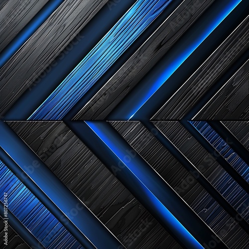 a visually dynamic and modern with abstract blue lines, silver arrow directions, and shadows on a metallic black background