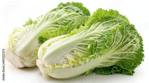 It is a picture of two heads of Chinese cabbage on a white background. photo