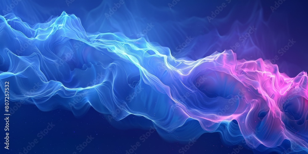 Vibrant Abstract Waves on Deep Blue - Modern 3D Digital Art, Flowing Energy, Dynamic Motion, Colorful Neon, Creative Background