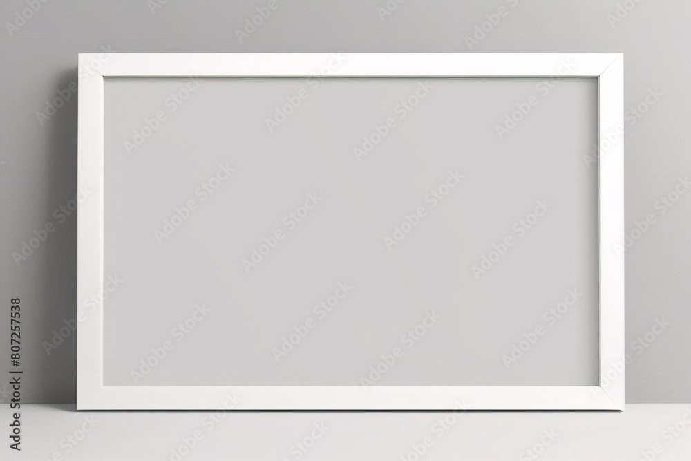 Lienzo blanco vacío con marco decorativo blanco sobre una maqueta de fondo blanco Lienzo blanco vacío con marco decorativo blanco sobre una maqueta de fondo blanco