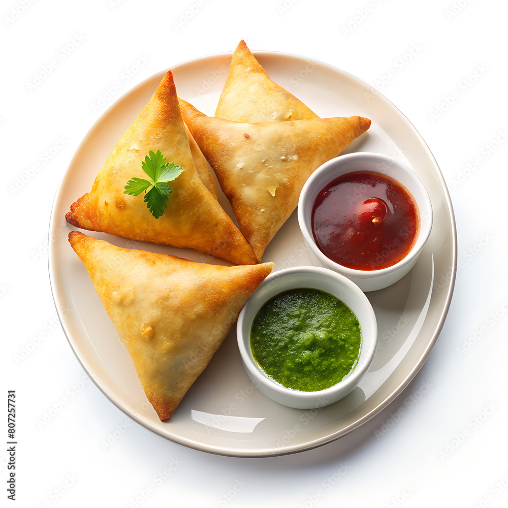 Samosas with Ketchup and Sauce Samosas with Ketchup and Sauce