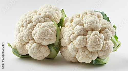 This picture shows a pair of fresh white cauliflower on a white background. photo