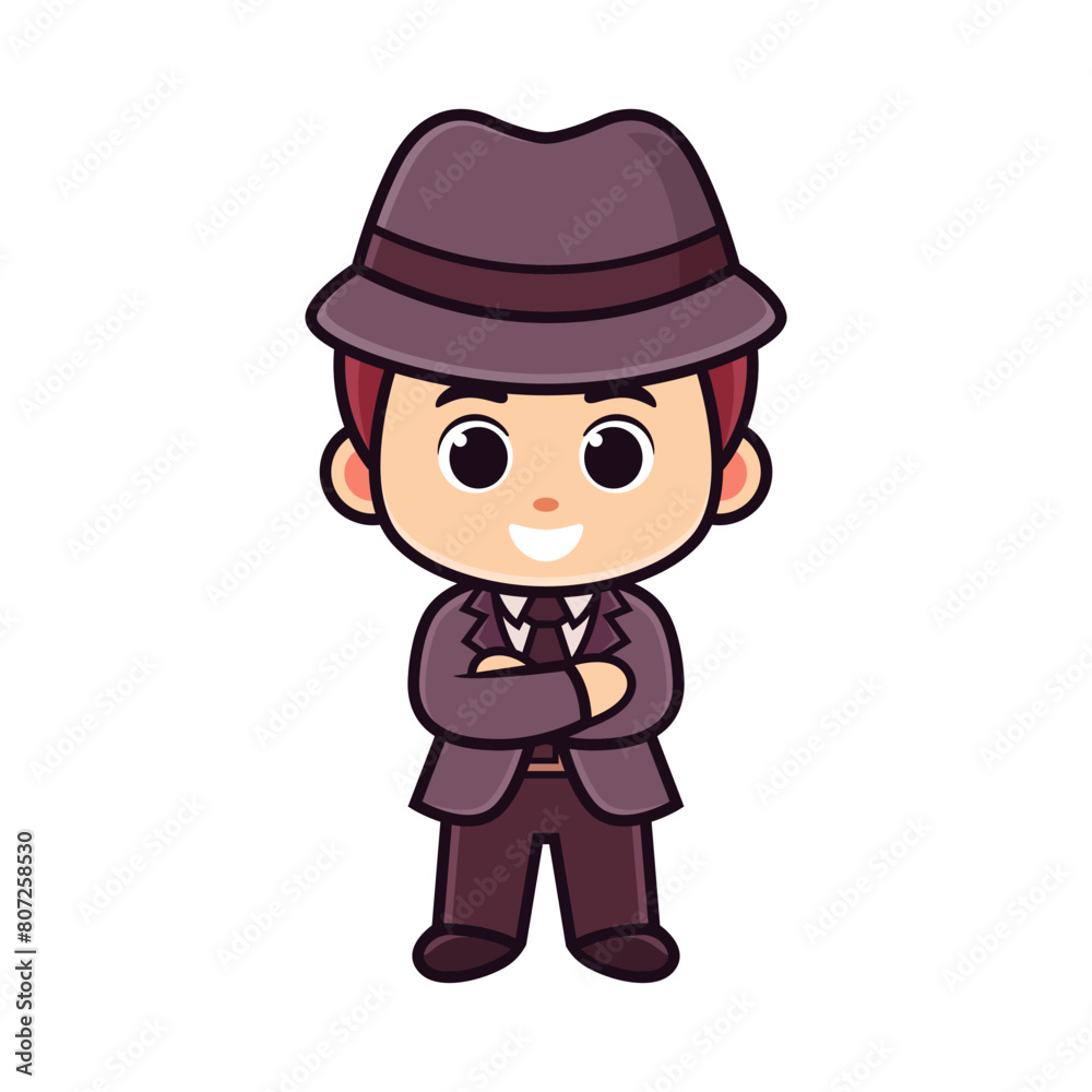 cartoon detective man cool hat and suit